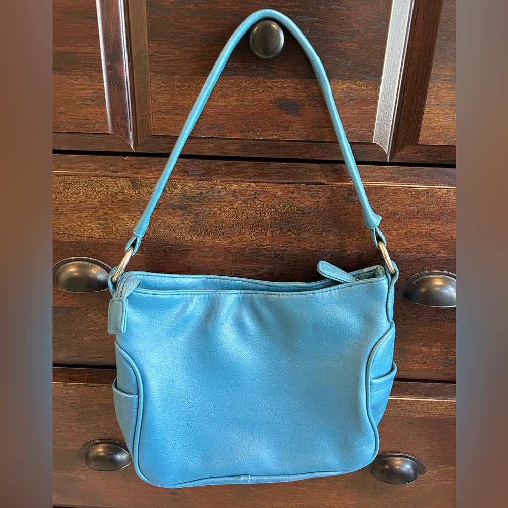 Blue Faux Leather Shoulder Bag